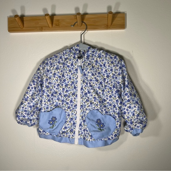 Vintage floral & Blue toddler girl rain Jacket w/ flower heart details 18 months - Picture 1 of 8